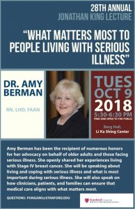 28th Annual Jonathan King Lecture: What Matters Most to People Living with Serious Illness @ LKSC Berg Hall | Palo Alto | California | United States
