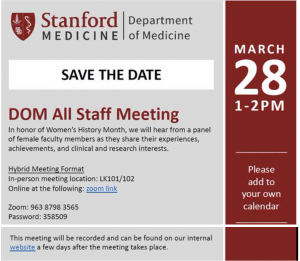 Department of Medicine All Staff Meeting @ Online and & in person LK101/102.
