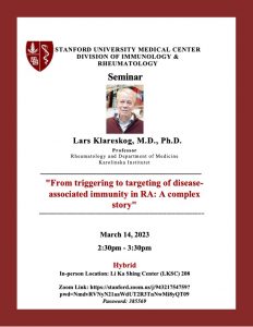 Immunology and Rheumatology Seminar: "From Triggering to Targeting of Disease- Associated Immunity in RA: A Complex Story" @ Online & in person at Li Ka Shing Center (LKSC) 208